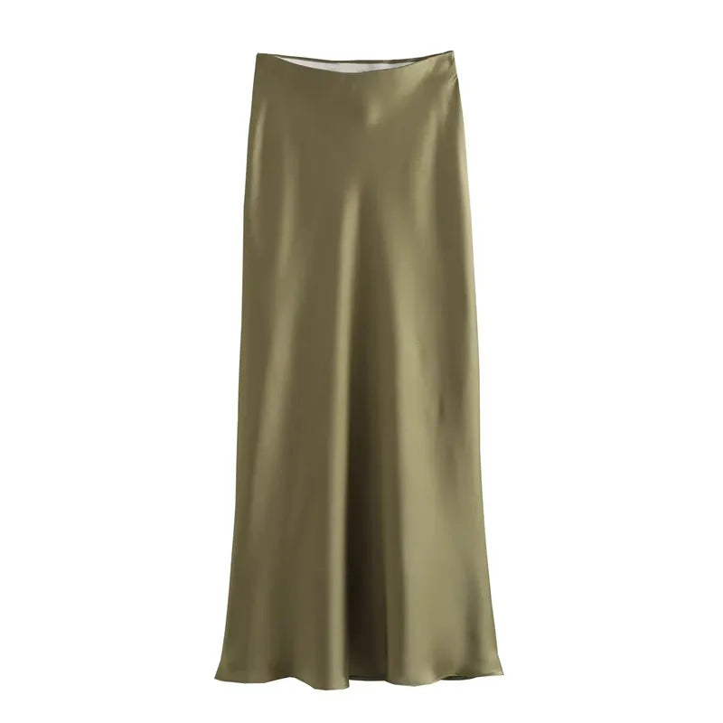 Satin High Waist Midi Skirt