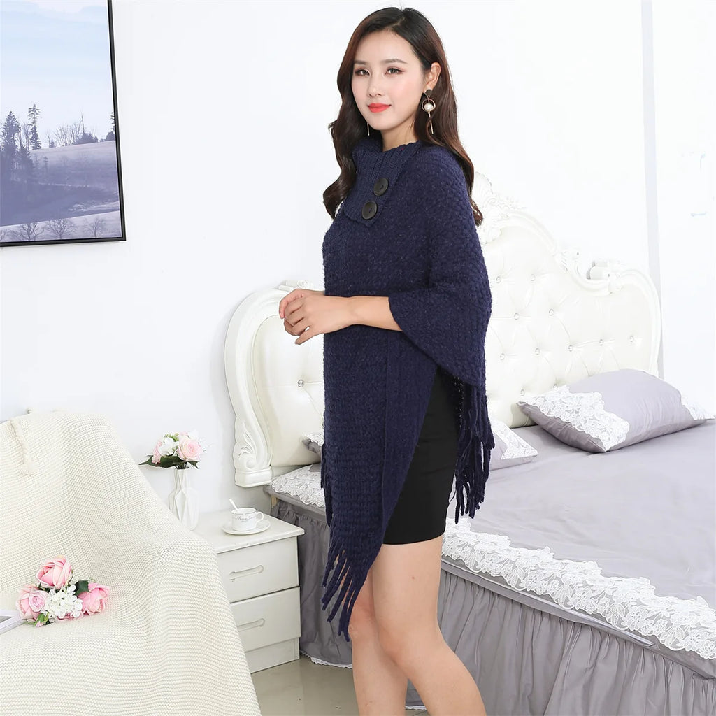 Boho Fringe Knit Cape
