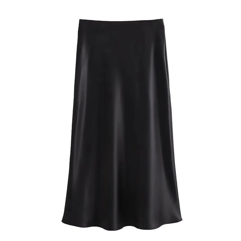Satin High Waist Midi Skirt