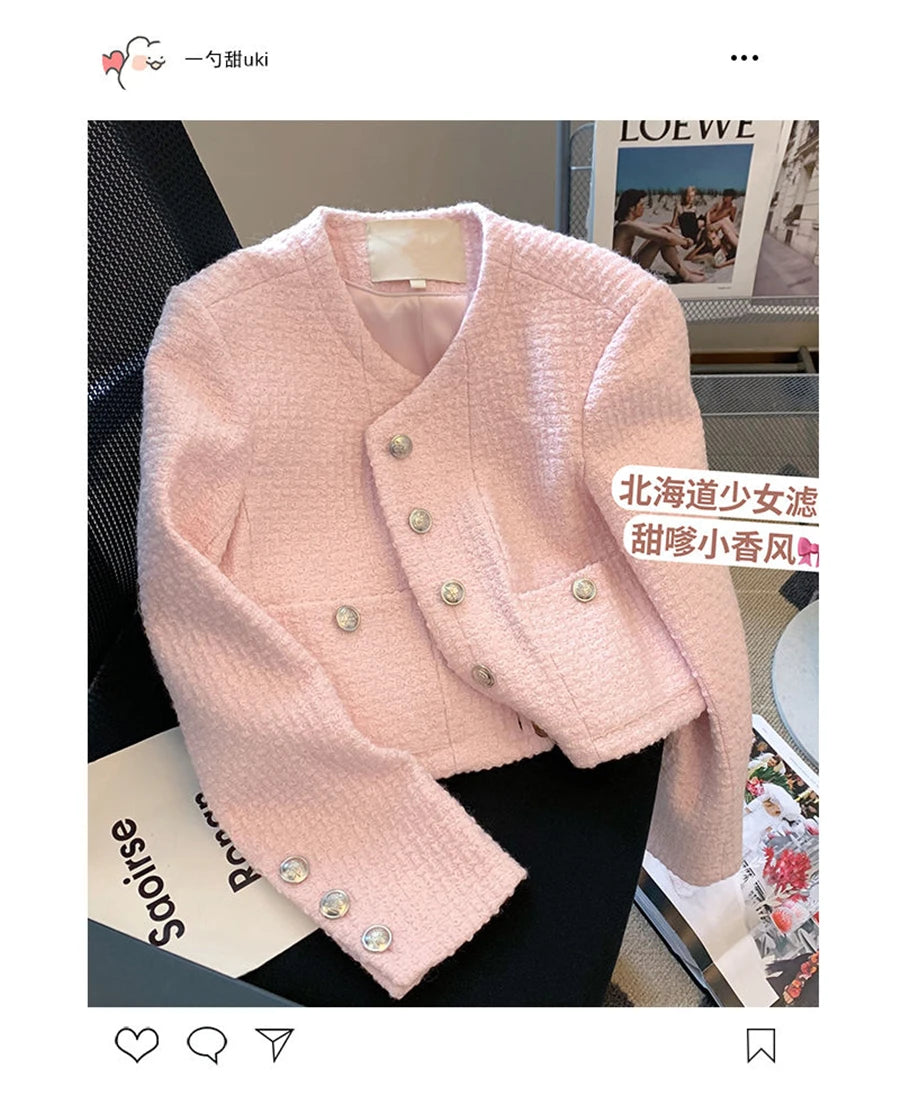 Vintage Pink Tweed Crop Jacket