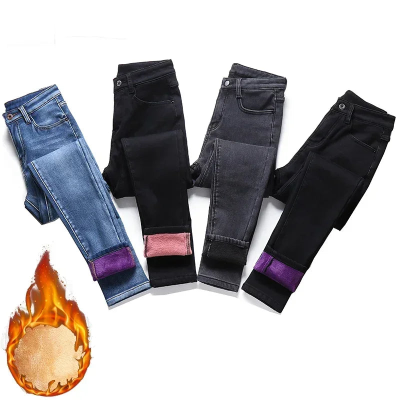 Women’s Thermal Skinny Jeans – Winter Warm Fleece Denim