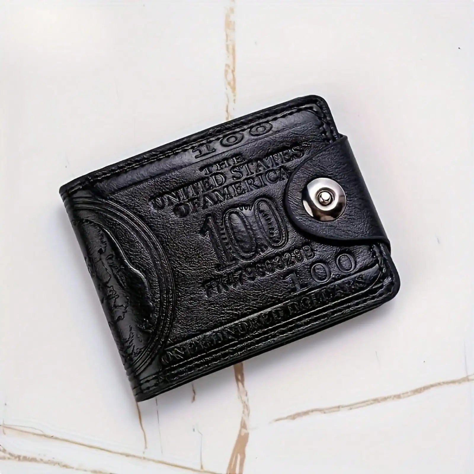 Men’s Leather Photo & Card Wallet – “100 USD Pattern