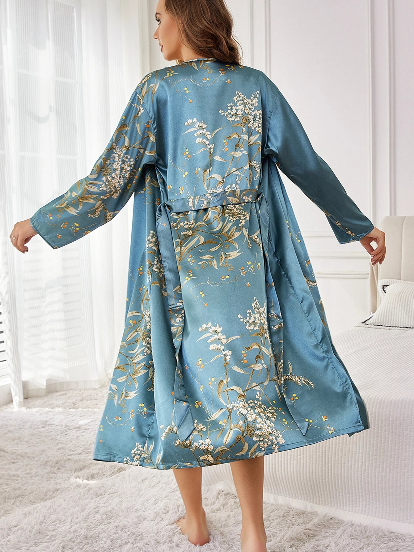 Elegant Floral Silk Robe