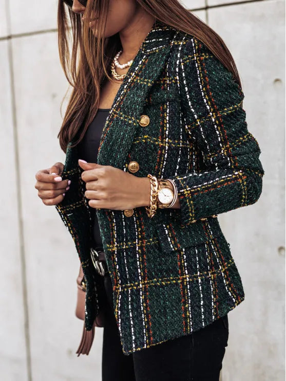 Vintage Plaid Double-Breasted Blazer
