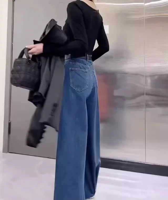 Retro High-Waist Wide-Leg Denim Pants