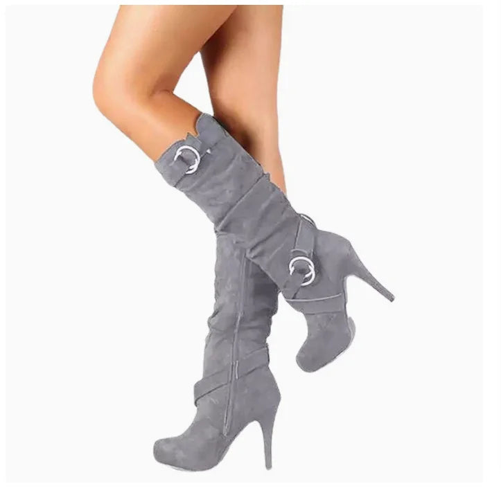 Velvet Edge Knee-High Platform Stiletto Boots