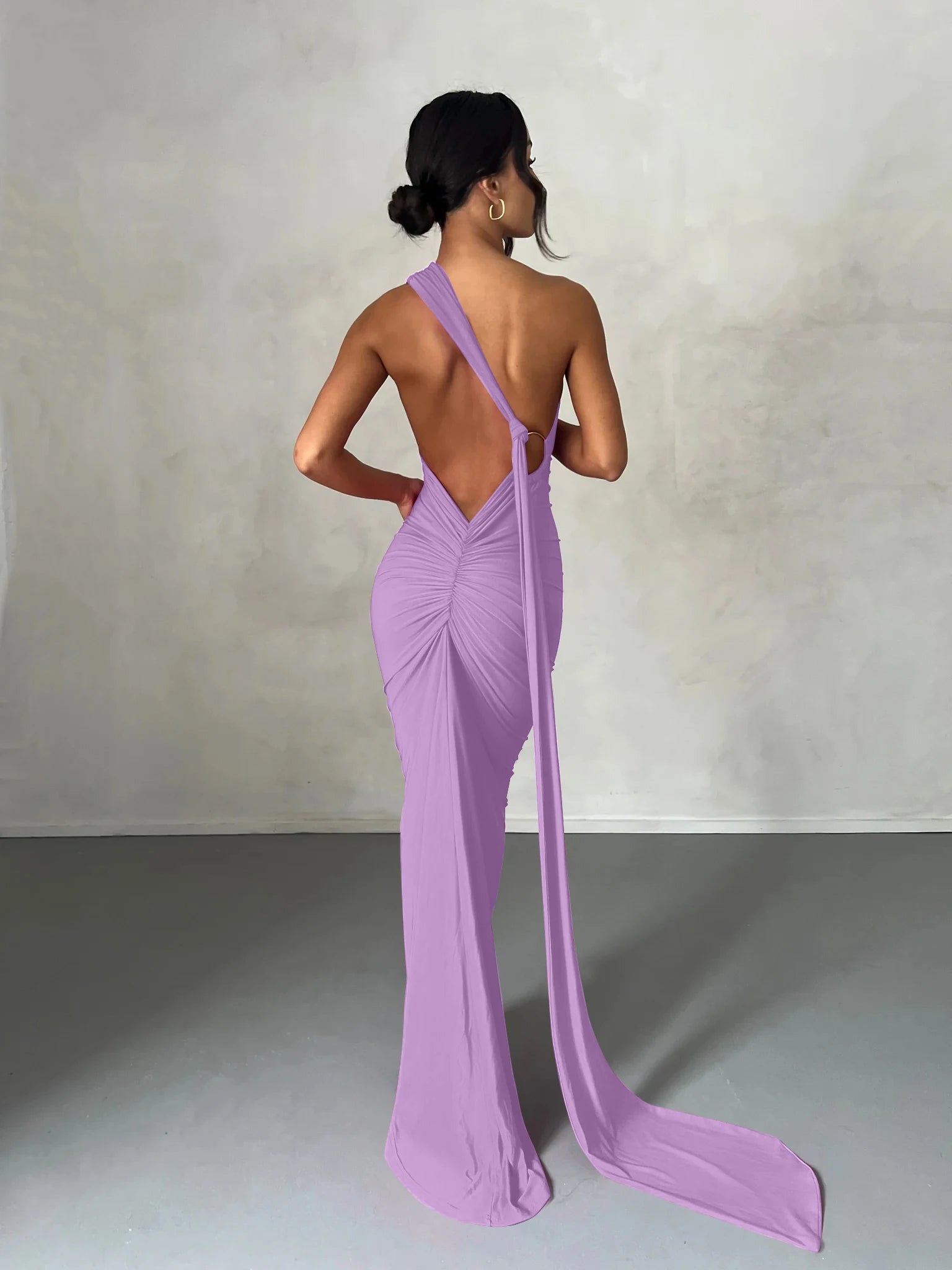 One-Shoulder Scarf Loop Maxi Dress
