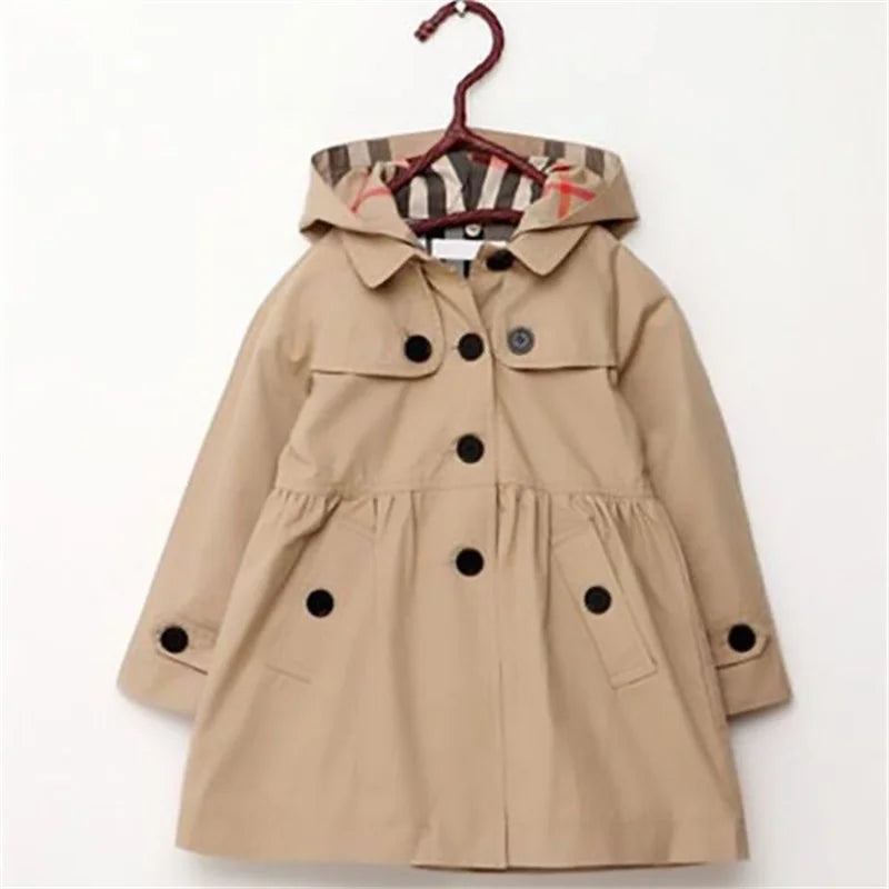 Autumn Chic Hooded Trench Coat for Girls