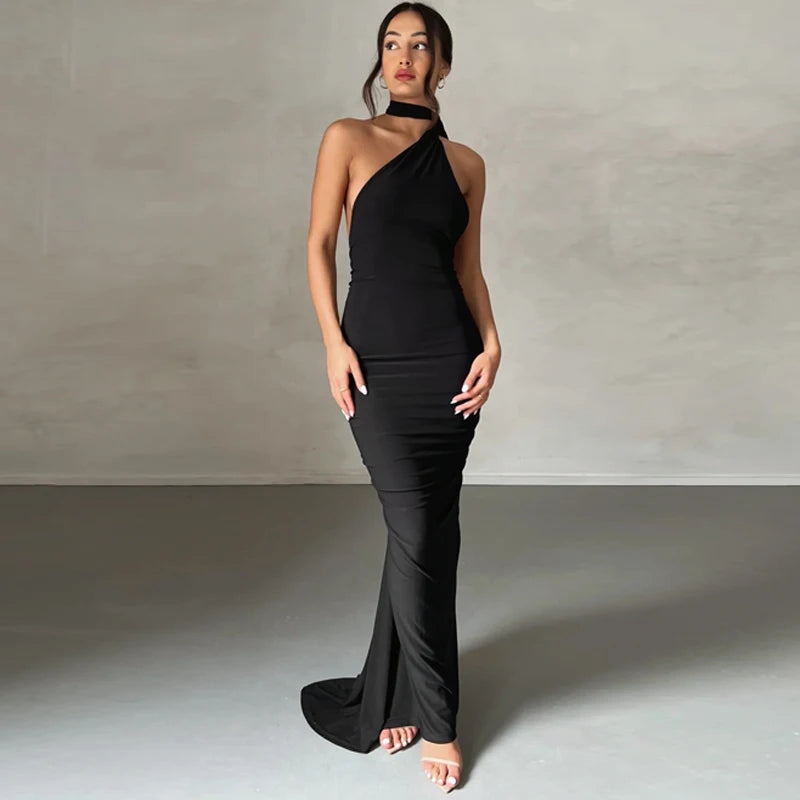 One-Shoulder Scarf Loop Maxi Dress