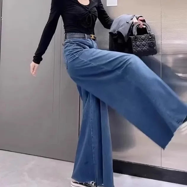 Retro High-Waist Wide-Leg Denim Pants