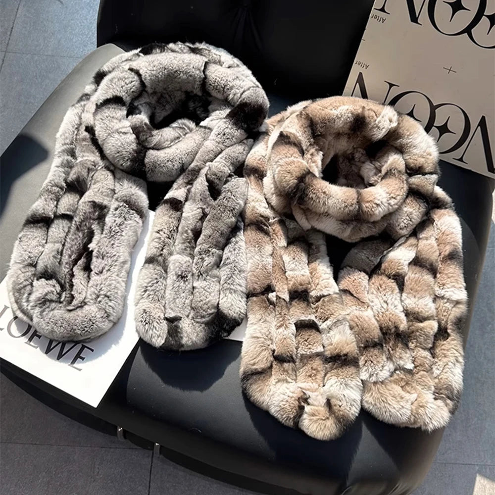 Rex Rabbit Long Knitted Fur Scarf