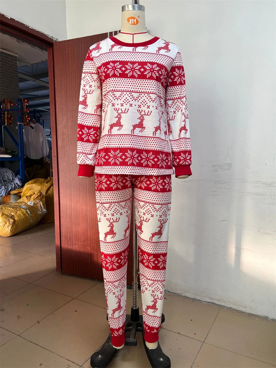Mom & Daughter Retro Print Christmas Pajama Set