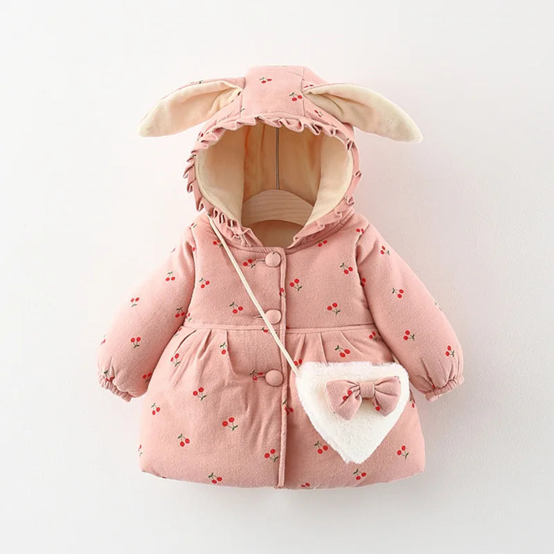 Bunny Hood Floral Winter Jacket for Toddlers