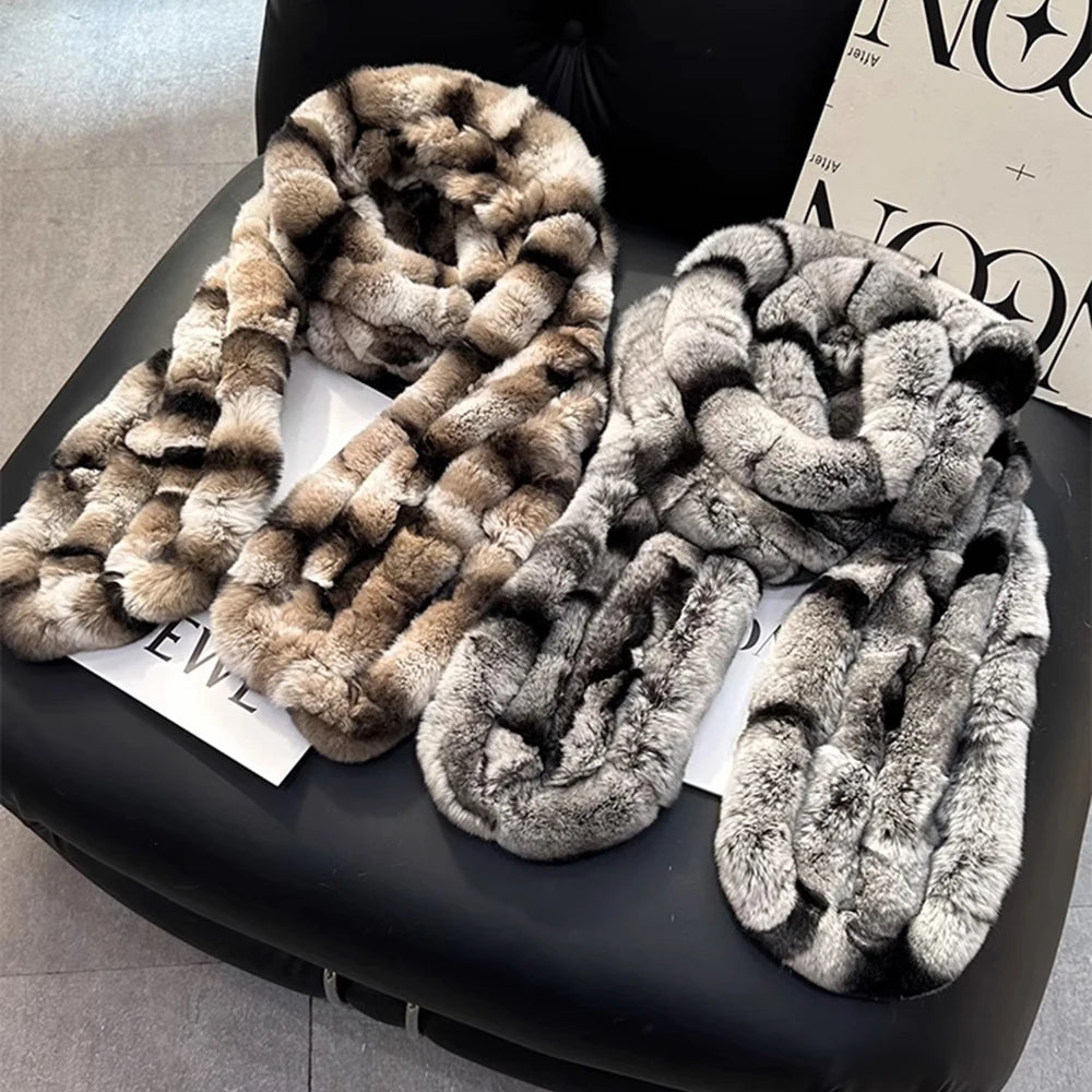 Rex Rabbit Long Knitted Fur Scarf
