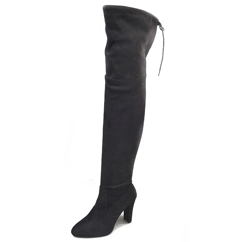 Slip-On Stretch High Heel Thigh Boots