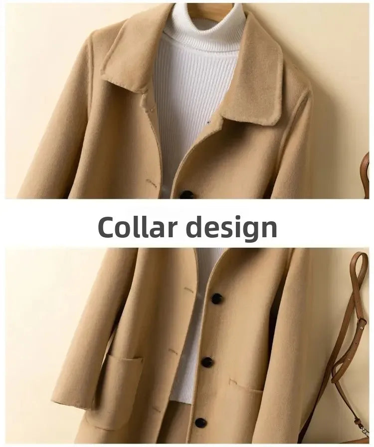 Korean Chic Double-Breasted Cashmere Wool Coat