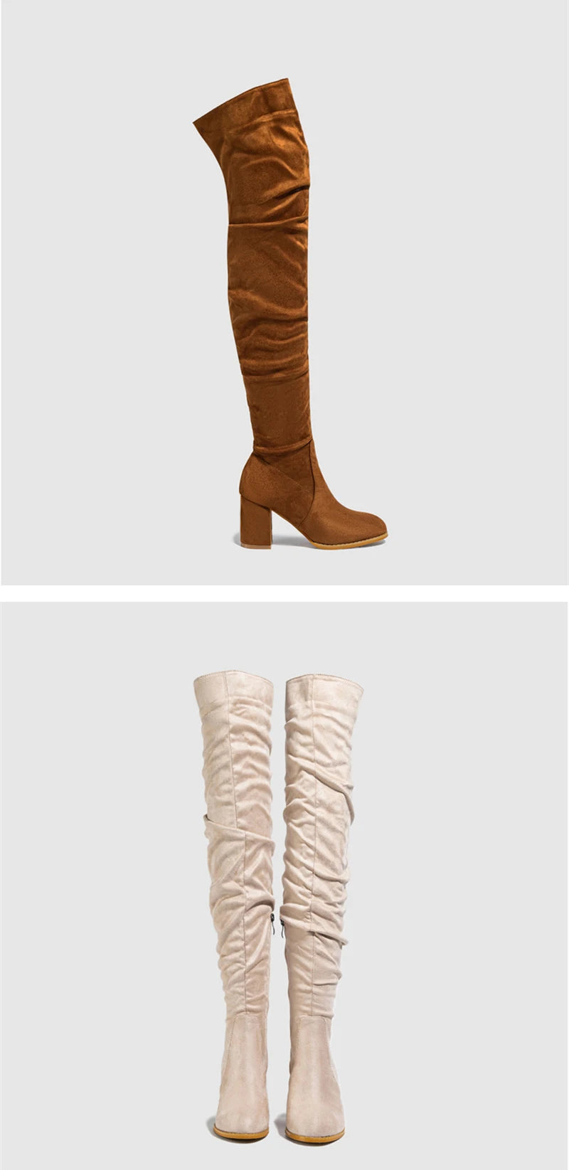 Zip-Up Flock Thigh-High Boots
