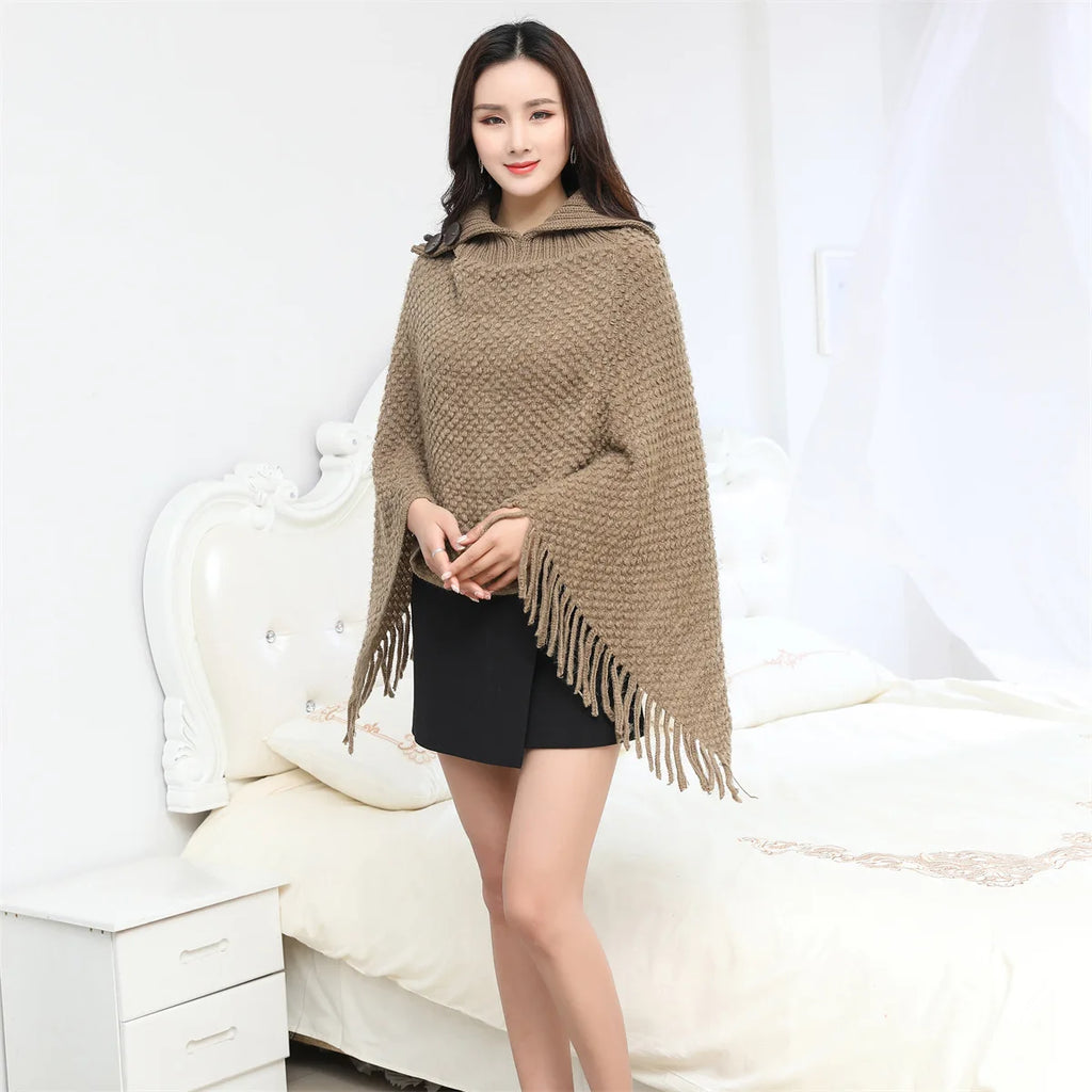 Boho Fringe Knit Cape