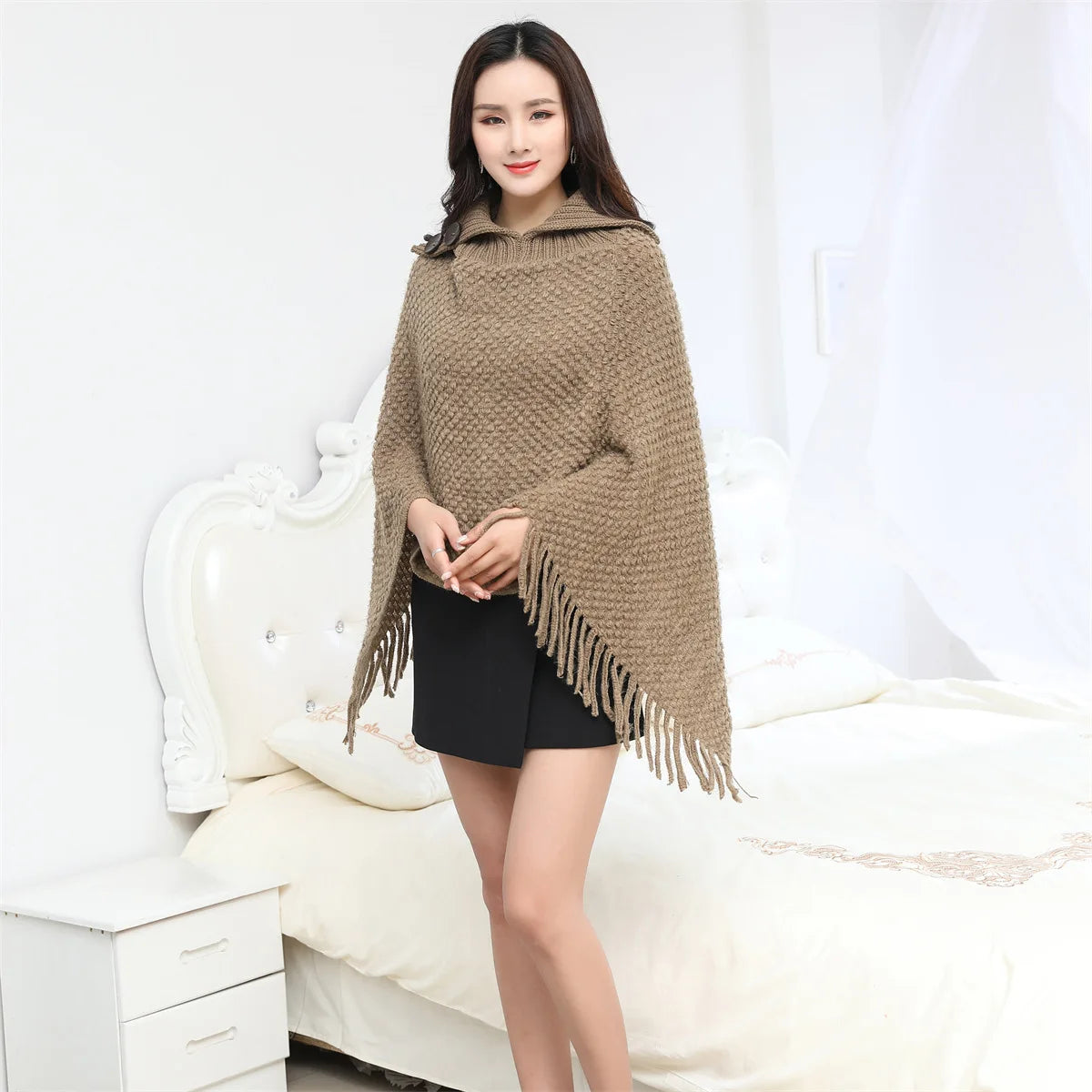 Boho Fringe Knit Cape