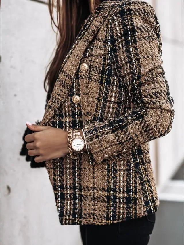 Vintage Plaid Double-Breasted Blazer