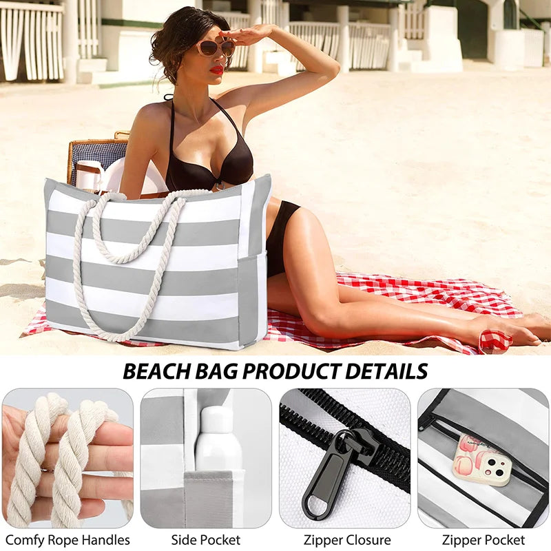 Boho Stripe Foldable Beach & Travel Tote