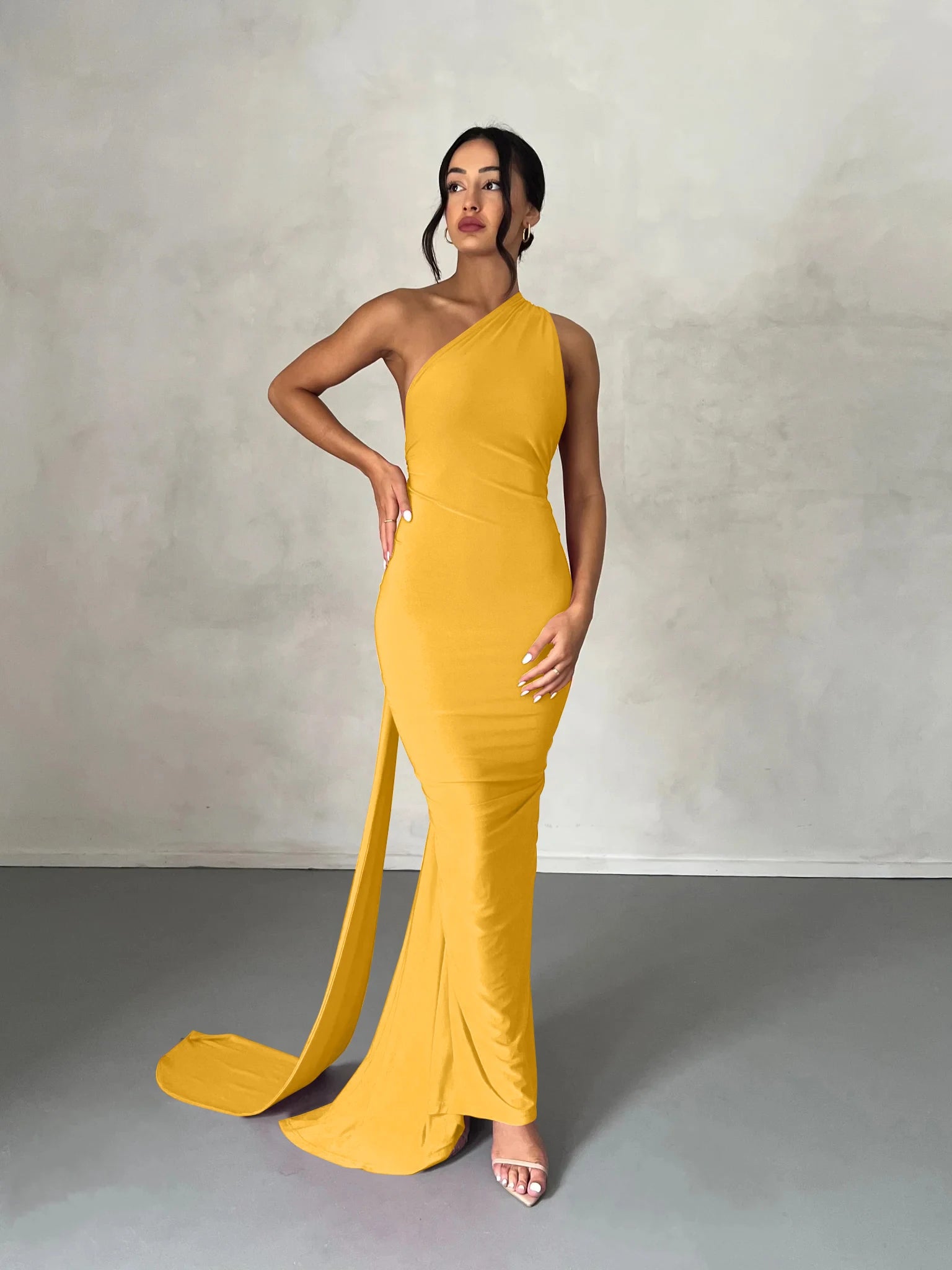 One-Shoulder Scarf Loop Maxi Dress
