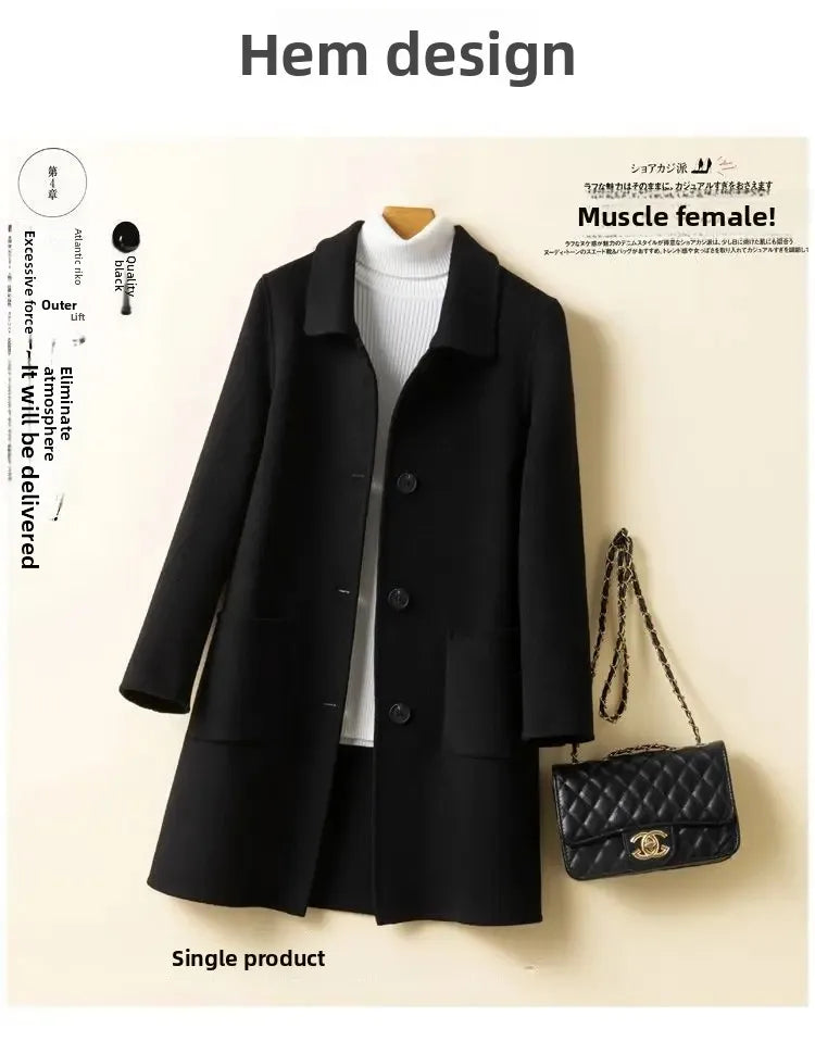 Korean Chic Double-Breasted Cashmere Wool Coat
