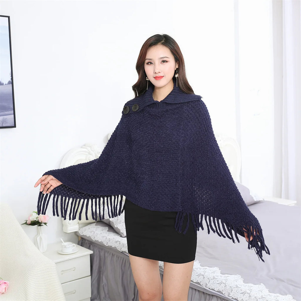 Boho Fringe Knit Cape