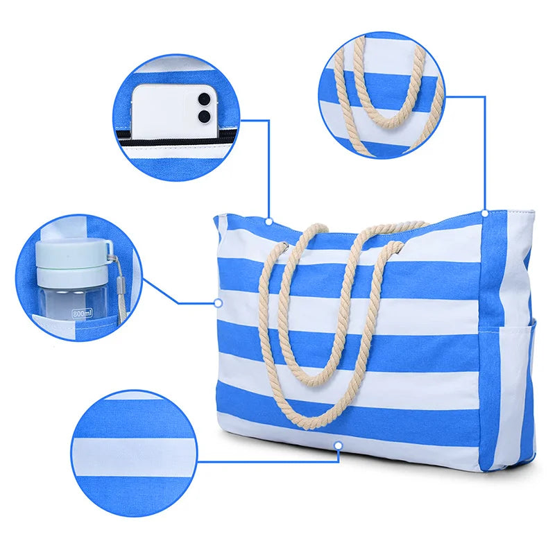 Boho Stripe Foldable Beach & Travel Tote