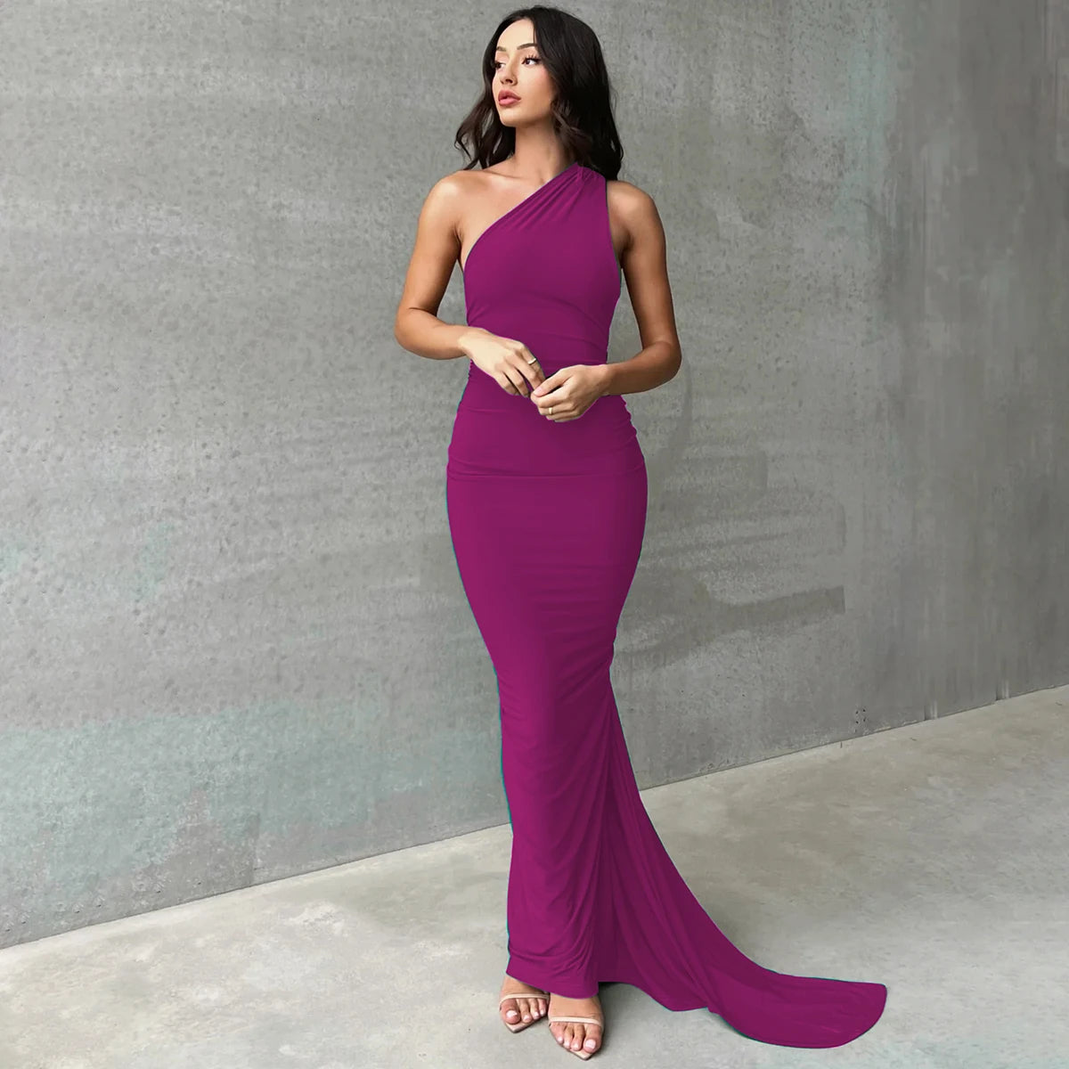 One-Shoulder Scarf Loop Maxi Dress