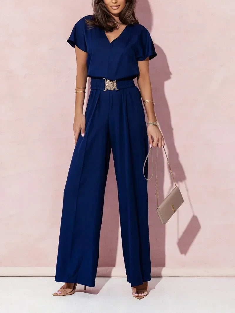 Everyday Ease V-Neck Belted Jumpsuit