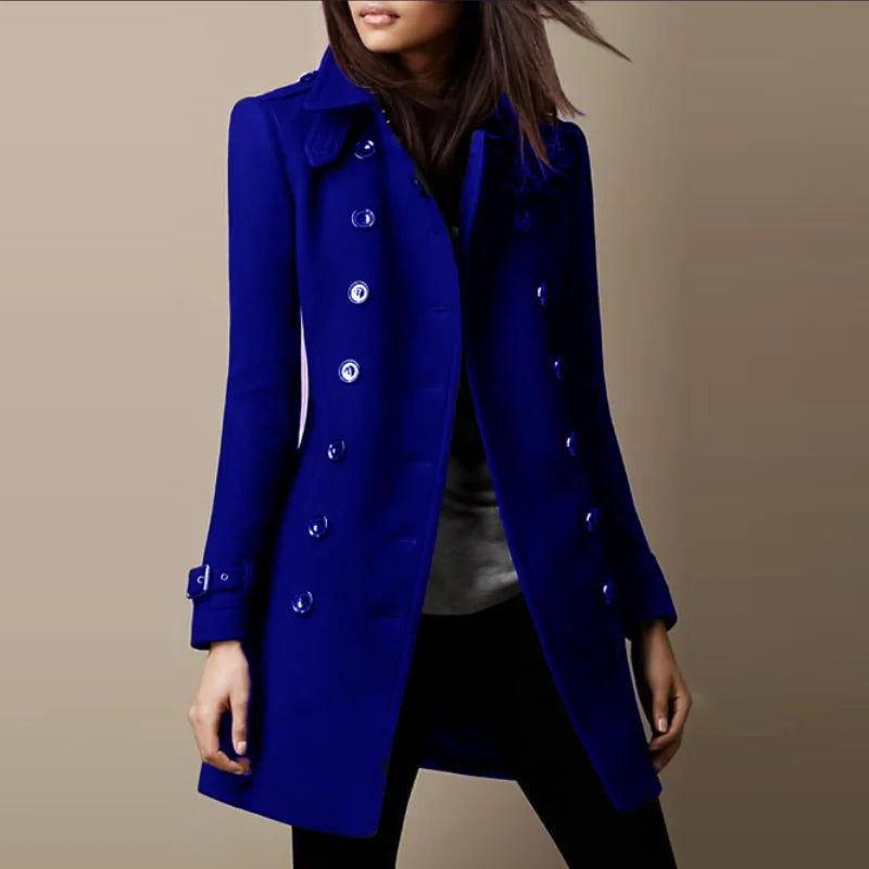 Chic Double-Breasted Wool Street Coat