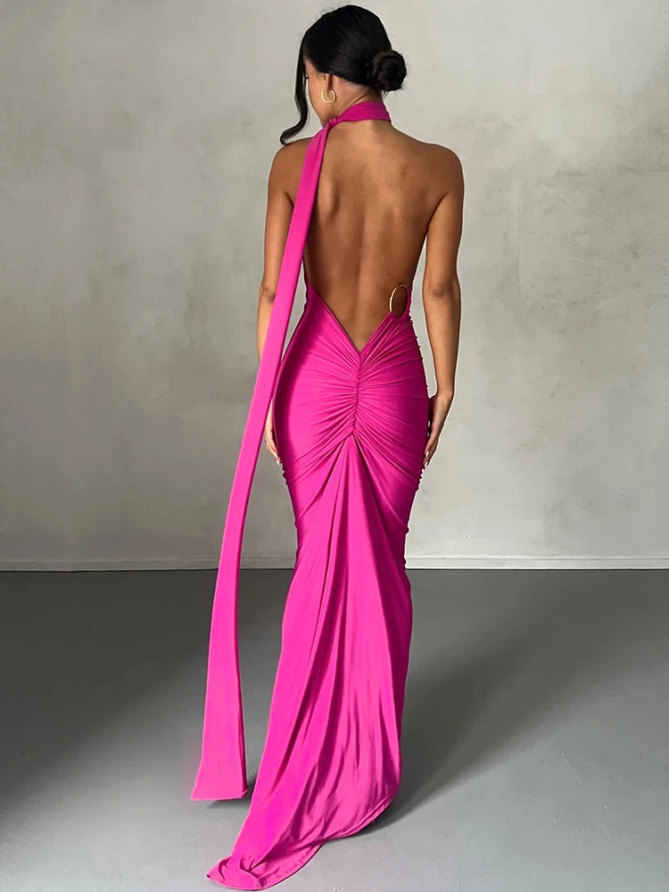 One-Shoulder Scarf Loop Maxi Dress