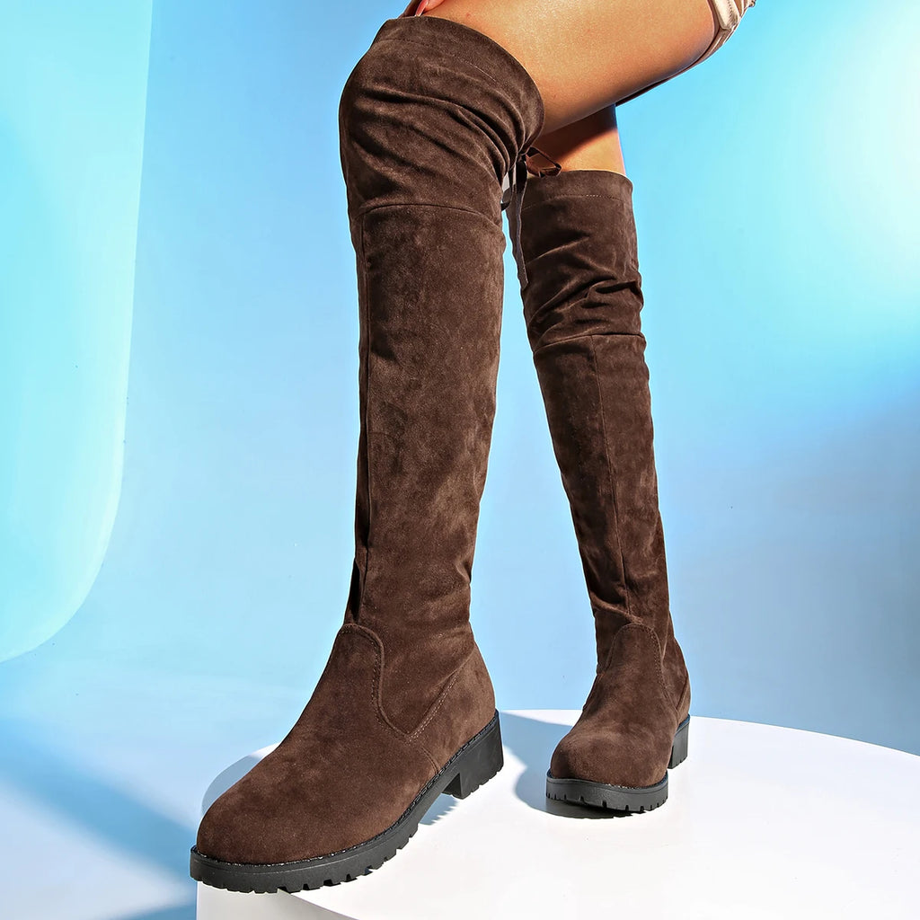 Warm Suede Over-Knee Lace-Up Boots