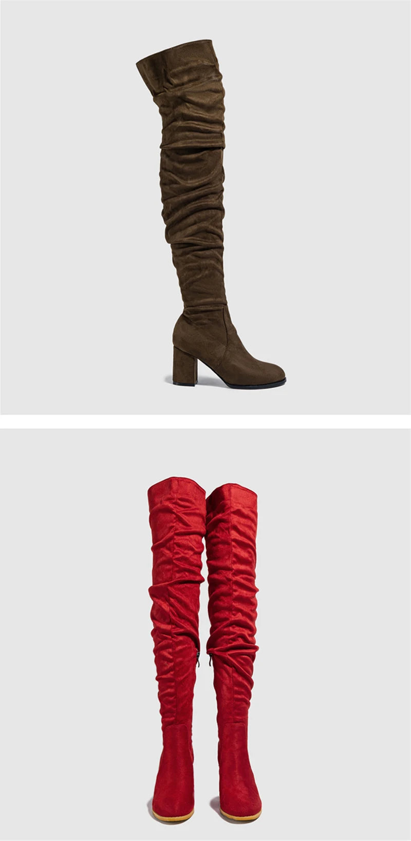 Zip-Up Flock Thigh-High Boots