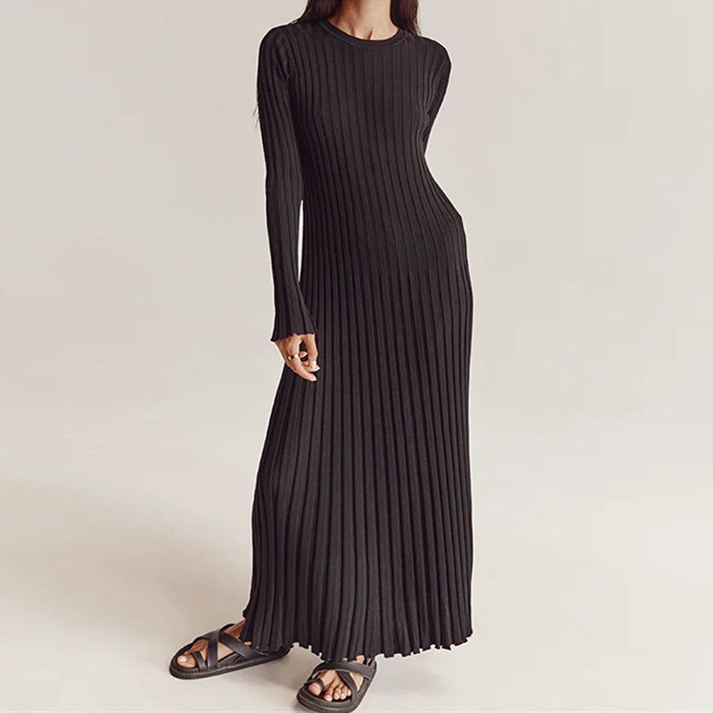 Ribbed Knit Tie-Waist Maxi Bodycon Dress