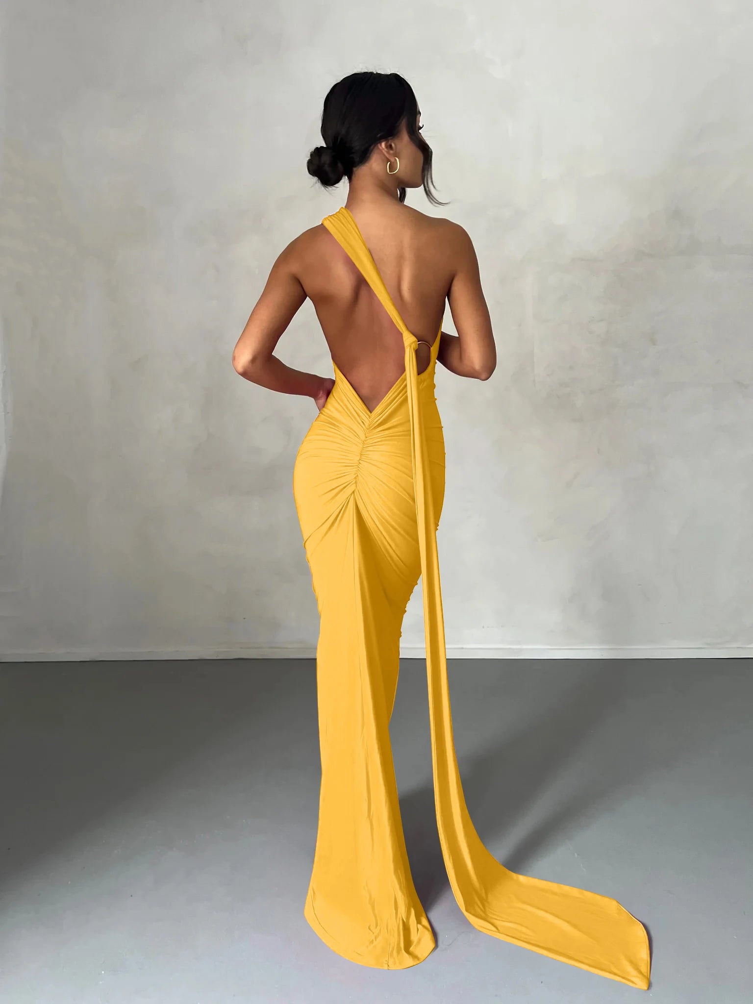 One-Shoulder Scarf Loop Maxi Dress
