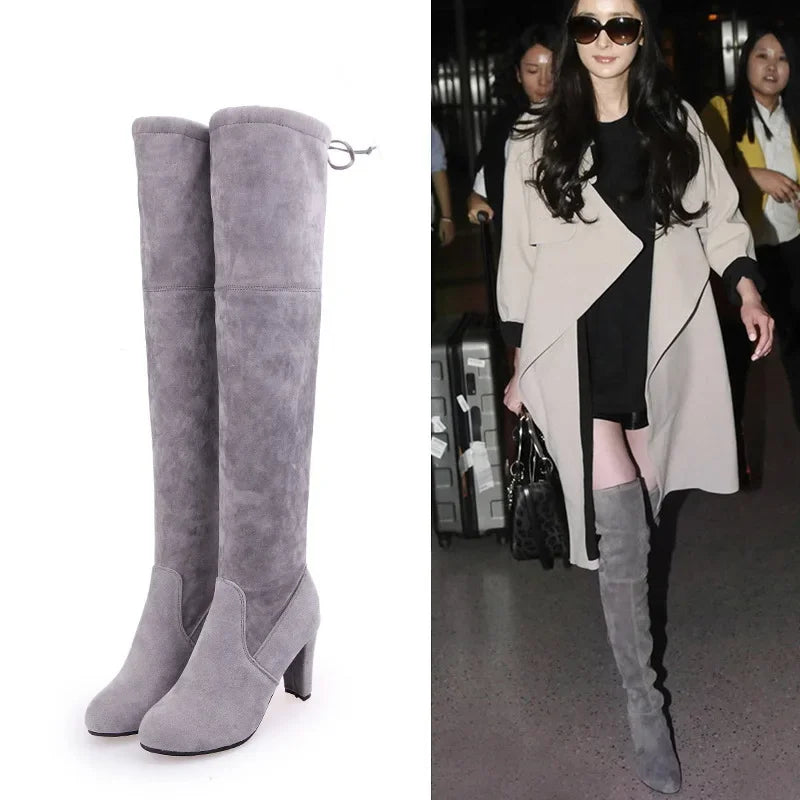 Slip-On Stretch High Heel Thigh Boots