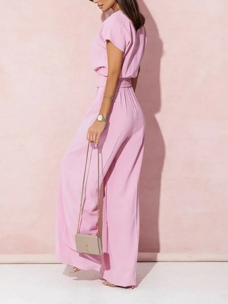 Everyday Ease V-Neck Belted Jumpsuit