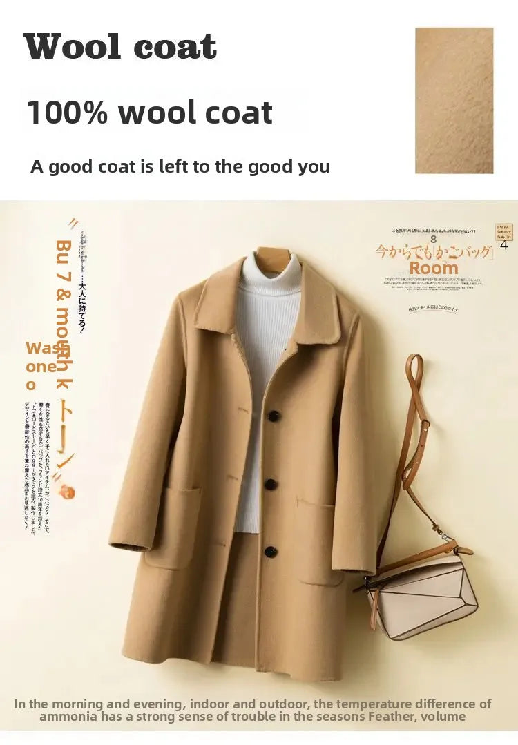Korean Chic Double-Breasted Cashmere Wool Coat