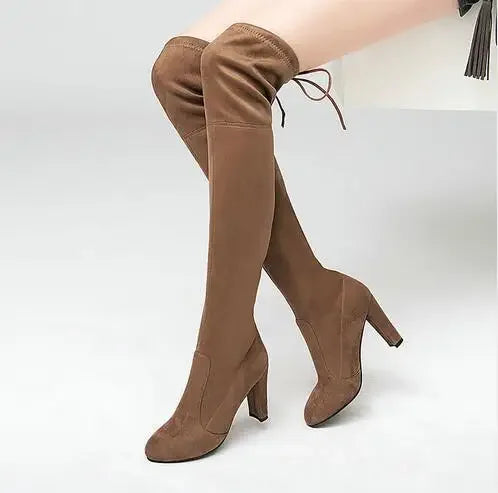 Slip-On Stretch High Heel Thigh Boots