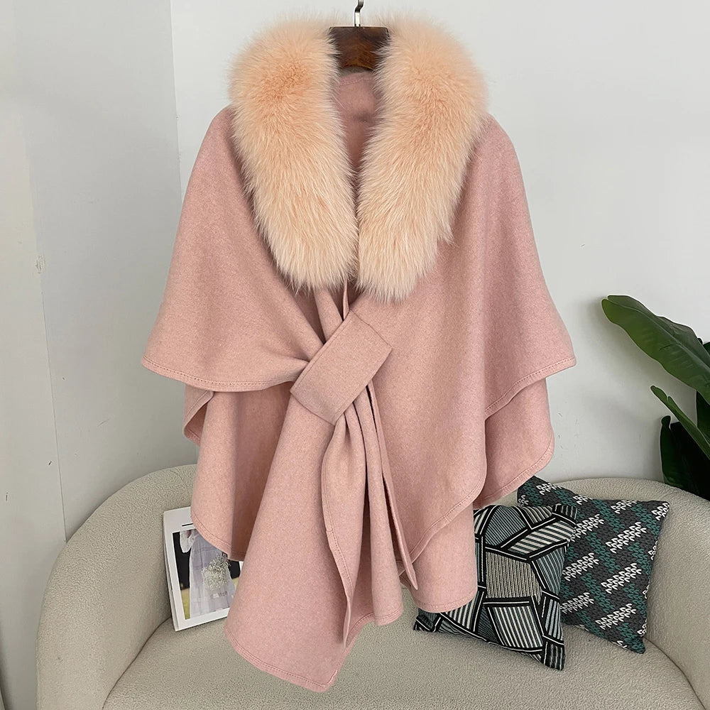 Luxury Faux Fur Cape Shawl with Belt
