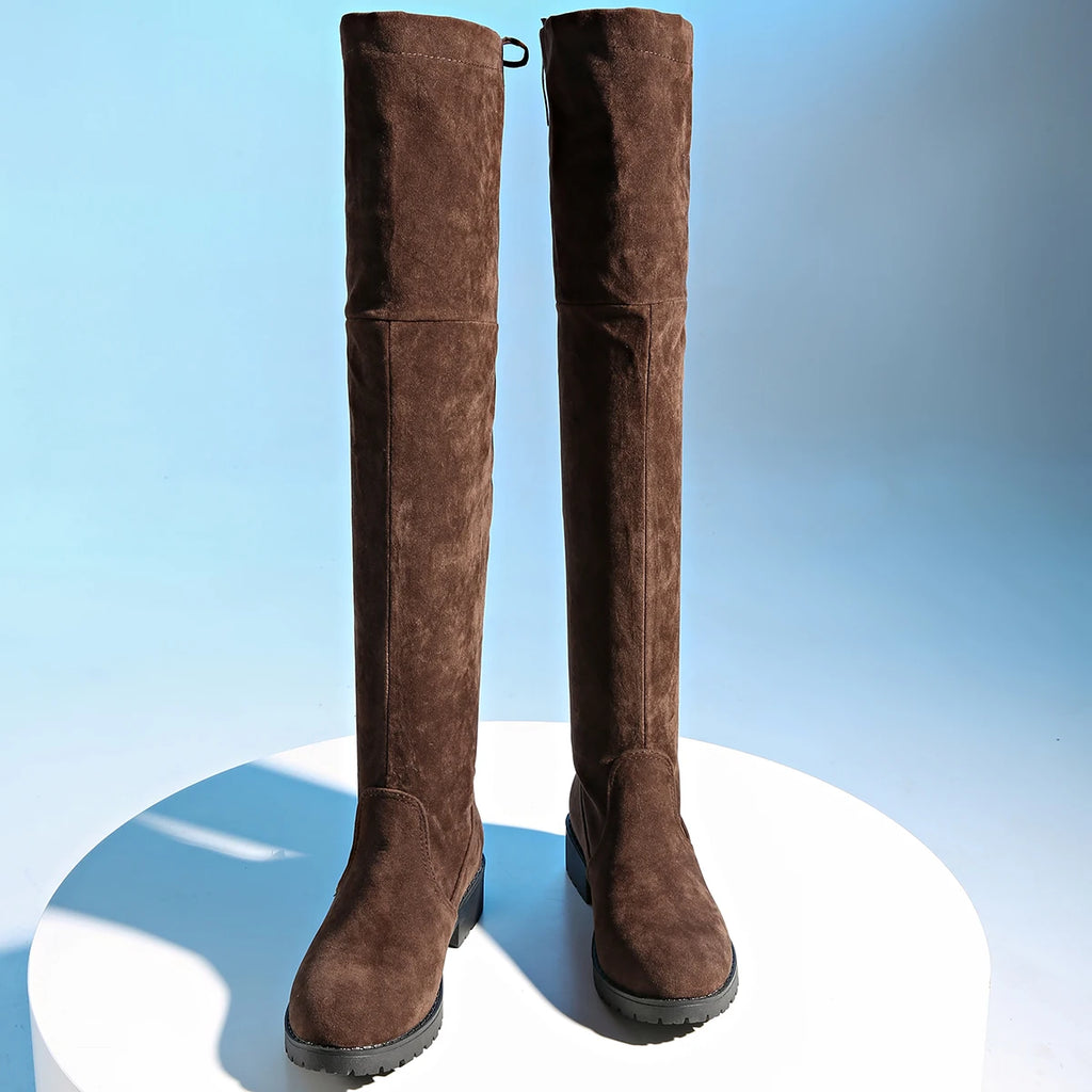 Warm Suede Over-Knee Lace-Up Boots
