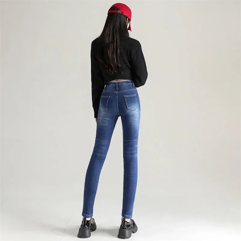 Women’s Thermal Skinny Jeans – Winter Warm Fleece Denim