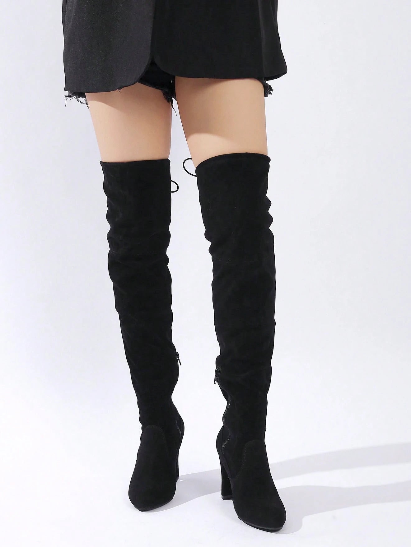 Black Over-the-Knee Chunky Heel Boots for Women