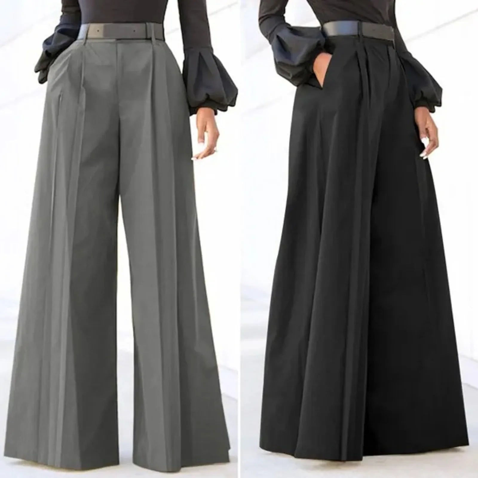 Cotton-Linen Flared Palazzo Trousers