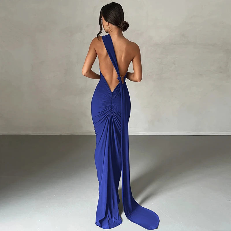 One-Shoulder Scarf Loop Maxi Dress