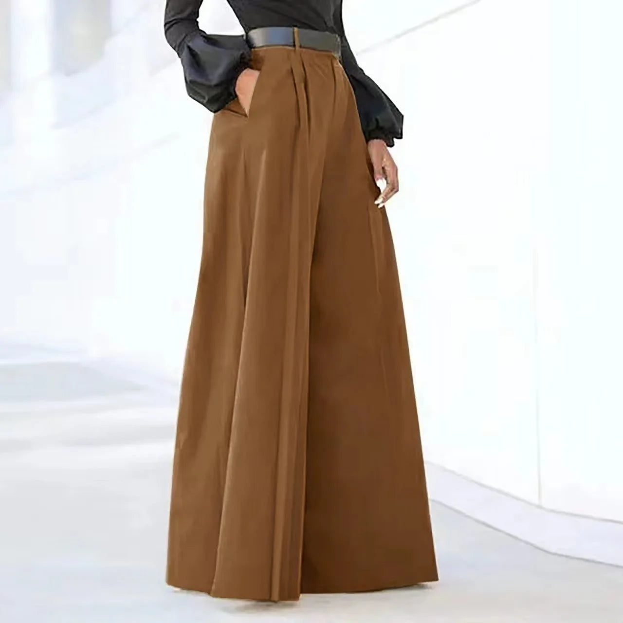 Cotton-Linen Flared Palazzo Trousers