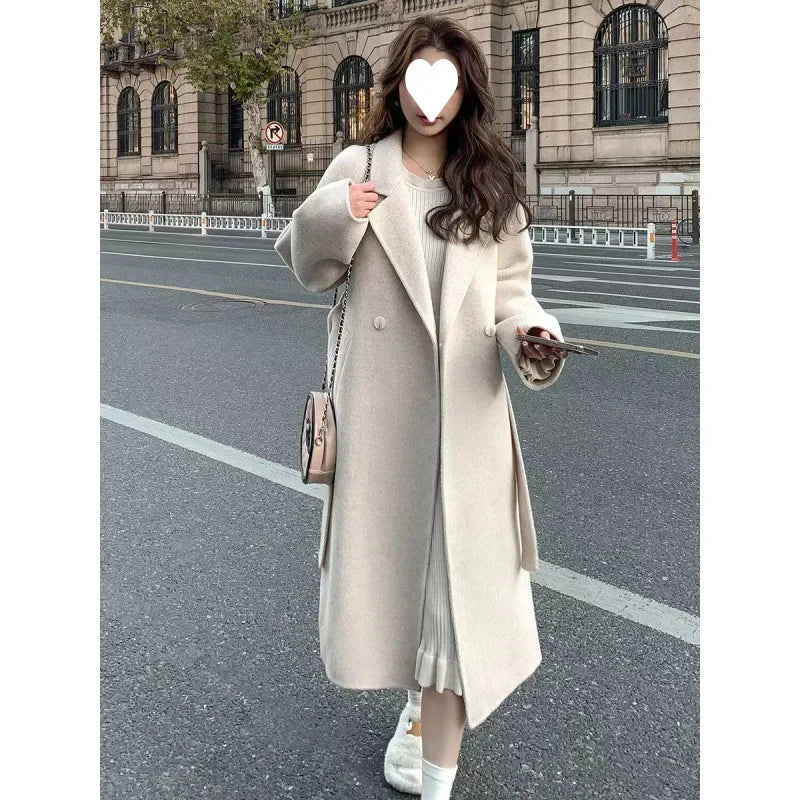 Elegant Pink Belted Wool Coat