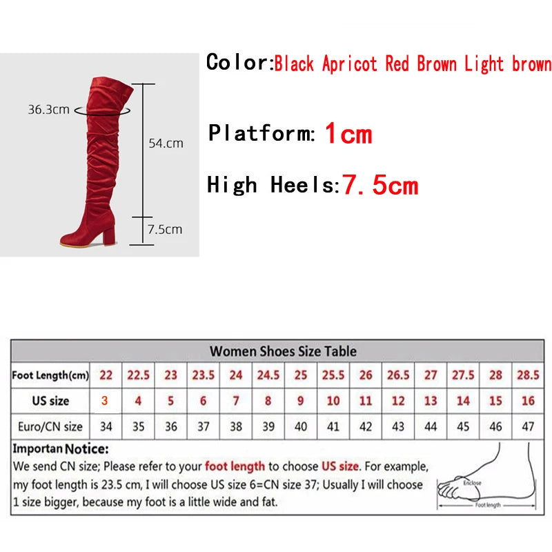 Zip-Up Flock Thigh-High Boots